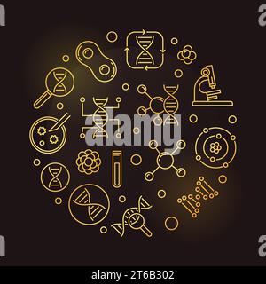 Biochemistry vector circular golden outline illustration on dark background Stock Vector