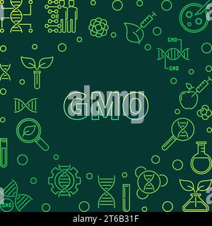 GMO vector colorful concept illustration in outline style on dark background Stock Vector