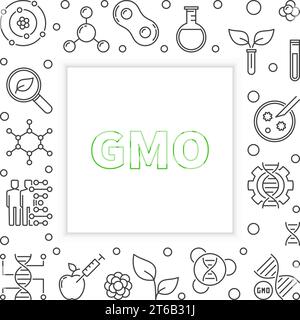 GMO square frame in thin line style. Vector Genetically Modified Organism concept illustration Stock Vector