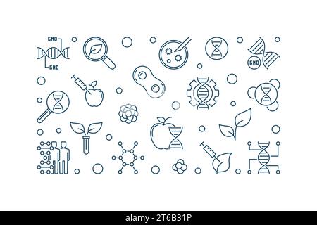 Genetically Modified Organism vector concept linear horizontal illustration Stock Vector