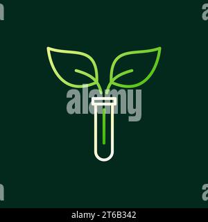 Test tube with Leaves vector colored outline icon or design elemet on dark background Stock Vector