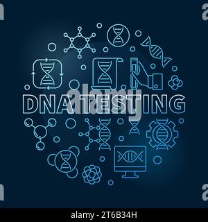 DNA Testing vector circular blue outline illustration on dark background Stock Vector