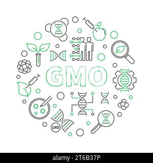 GMO vector round simple concept illustration in thin line style Stock Vector