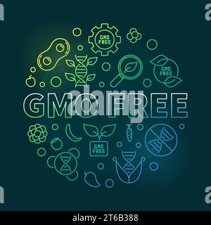 GMO Free vector round concept colorful outline illustration on dark background Stock Vector