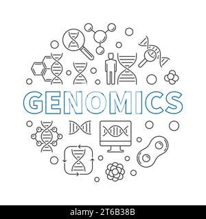 Genomics vector round biology concept illustration in thin line style Stock Vector
