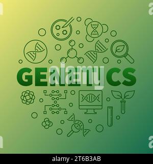 Genetics vector round concept biology linear illustration on green background Stock Vector