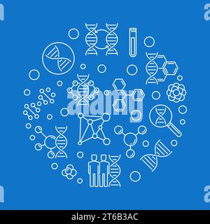 Genome Engineering vector round outline illustration on blue background Stock Vector