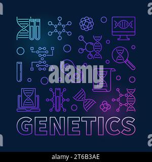Genetics vector square colorful concept illustration in thin line style on dark background Stock Vector