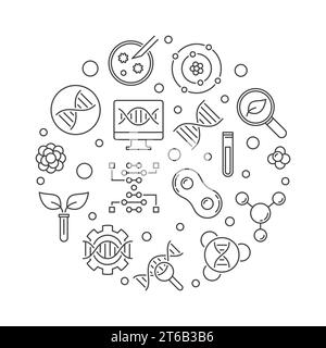 Genetics and DNA icons in circle shape vector concept outline minimal illustration Stock Vector