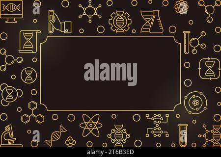 Biological Engineering and Science vector outline golden concept horizontal frame on dark background Stock Vector