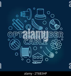 Optical Fiber Cable round blue vector linear illustration on dark background Stock Vector