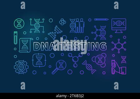DNA Testing vector colorful outline horizontal banner or illustration on dark background Stock Vector