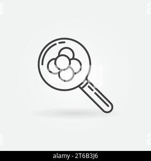 Magnifying glass and molecule outline icon. Magnifier with molecule vector chemistry concept symbol in thin line style Stock Vector