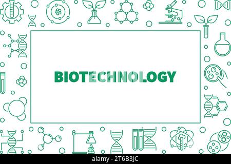 Biotechnolgy concept vector horizontal frame or illustration in thin line style Stock Vector