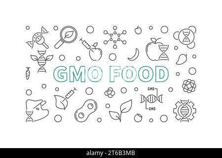 GMO Food vector concept horizontal illustration in outline style Stock Vector