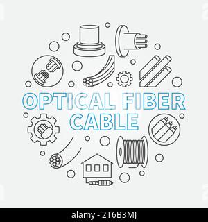 Optical Fiber Cable circular vector outline concept illustration Stock Vector