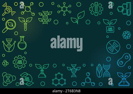 GMO Free vector colored linear horizontal frame or illustration on dark background Stock Vector