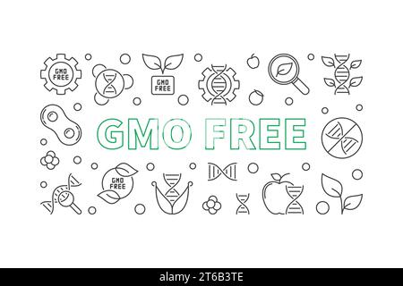 GMO Free vector concept minimal outline horizontal illustration Stock Vector