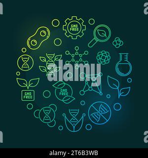 Vector GMO Free round colorful outline illustration on dark background Stock Vector