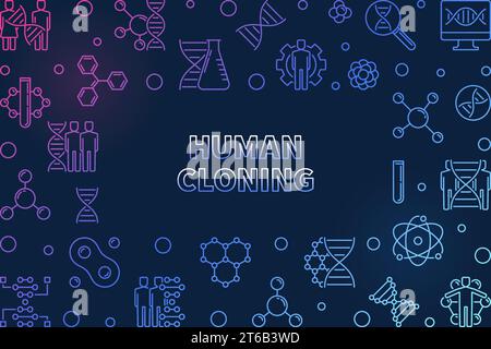 Vector Human Cloning colorful outline horizontal frame or illustration on dark background Stock Vector