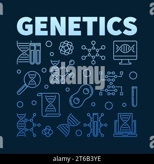 Vector Genetics blue concept linear illustration on dark background Stock Vector