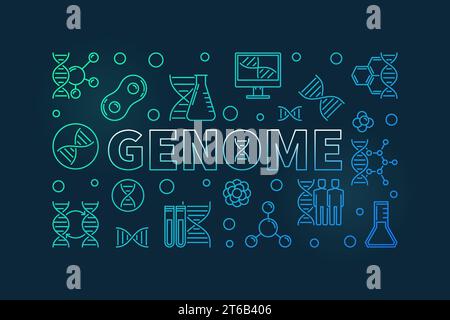 Genome vector colorful outline horizontal illustration on dark background Stock Vector