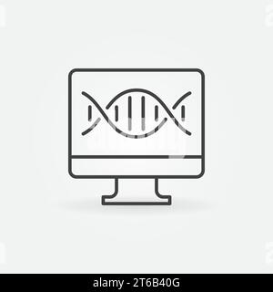 Computer with DNA outline vector concept icon. PC with DNA sign Stock Vector