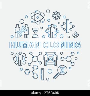 Human cloning vector concept round illustration in outline style Stock Vector