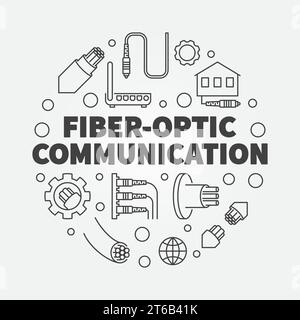 Fiber-optic Communication round vector outline concept illustration Stock Vector