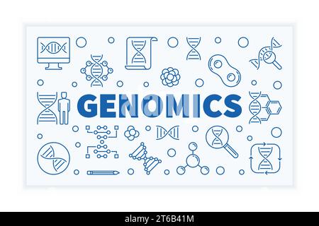 Genomics vector horizontal concept science banner in outline style Stock Vector