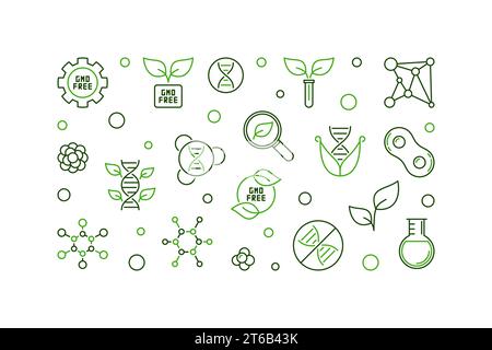 GMO free vector creative concept horizontal illustration in thin line style Stock Vector