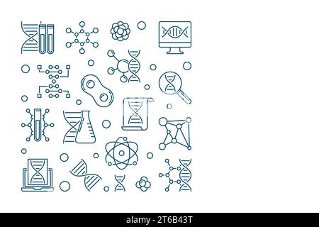 Vector Genetics square simple concept banner in thin line style Stock Vector