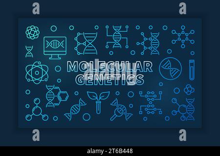 Molecular Genetics vector blue linear biology concept horizontal illustration on dark background Stock Vector