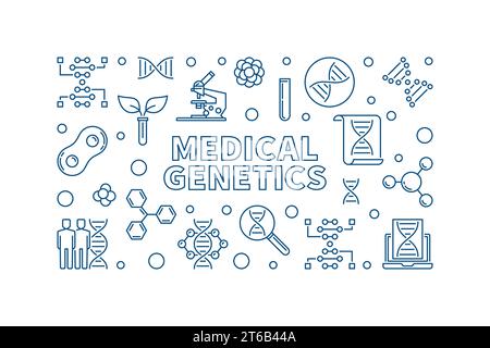 Medical Genetics vector medicine concept horizontal illustration in thin line style Stock Vector