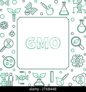 GMO square simple concept frame. Vector genetically modified organism illustration in thin line style Stock Vector