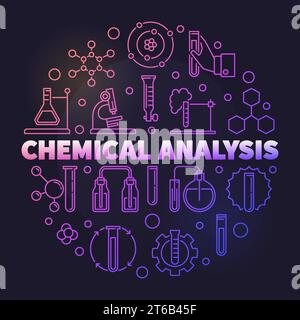 Chemical Analysis vector colorful round illustration in outline style on dark background Stock Vector