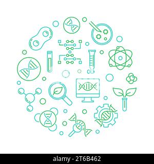Vector Biotechnology or Biotech green creative round illustration in outline style Stock Vector