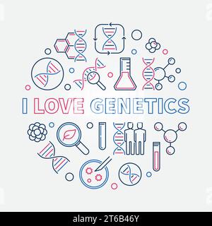 I Love Genetics vector creative outline round illustration on white background Stock Vector