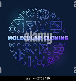 Molecular cloning vector colored thin line round illustration on dark background Stock Vector