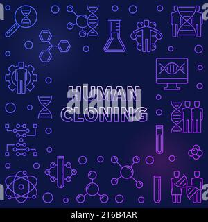 Vector Human Cloning colorful outline square frame or illustration on dark background Stock Vector