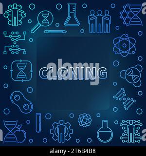 Cloning vector blue outline square frame or illustration on dark background Stock Vector