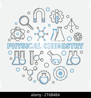 Physical Chemistry vector education concept round illustration in thin line style Stock Vector