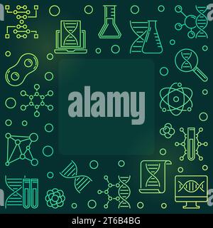 Vector Genetics outline square green frame or illustration on dark background Stock Vector