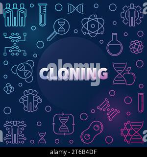 Cloning vector modern colorful linear concept illustration on dark background Stock Vector