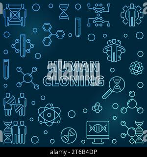 Vector Human Cloning outline blue illustration on dark background Stock Vector