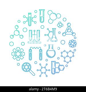 Biochemistry and Molecular Biology vector blue concept round outline illustration on white background Stock Vector