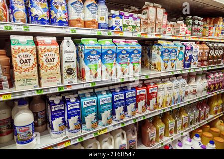 Miami Beach Florida,Normandy Isle,Bay Supermarket Hispanic,inside interior indoors,shelf shelves sale display,refrigerated dairy case,plant based nond Stock Photo