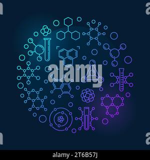 Molecule vector round colorful outline illustration on dark background Stock Vector