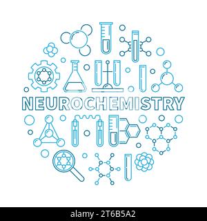 Neurochemistry vector concept round blue illustration in thin line style Stock Vector