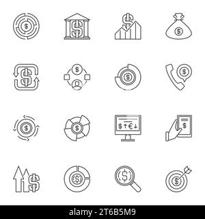 Vector set of Money outline icons. Vector cash concept symbols in thin line style Stock Vector